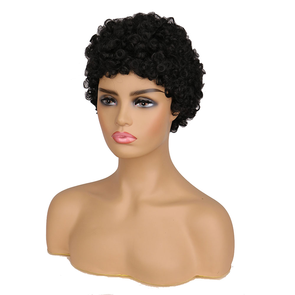 Short Kinky Curly Wig Bob Cut Synthetic Natural Hair Wig For Women Heat Resistant Wigs With Bangs