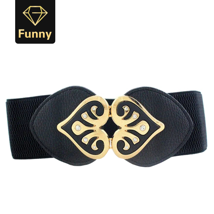 2021 High quality Women Wide Elastic Cummerbund Belt Ladies Double Heart-shaped Rhinestone Buckle Waist Fashion Belts