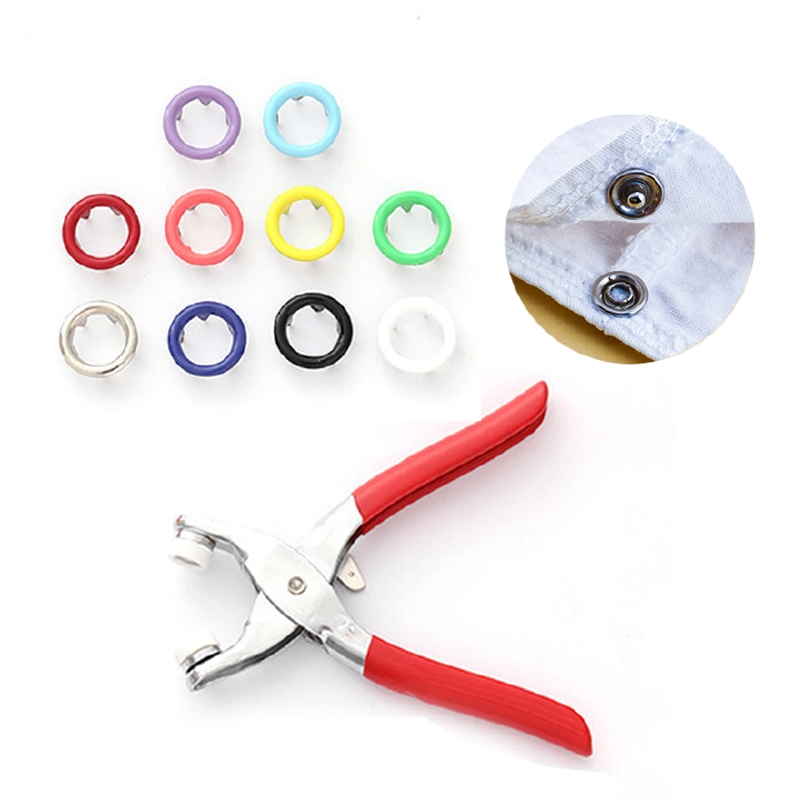 Snap Button Fastener Kit, 100 Sets Metal Poppers Fasteners with Pressure Pliers, Poppers Press Studs Snap Fasteners No Sewing, Snap Button Kit for DIY Clothing, Bags, Handmade