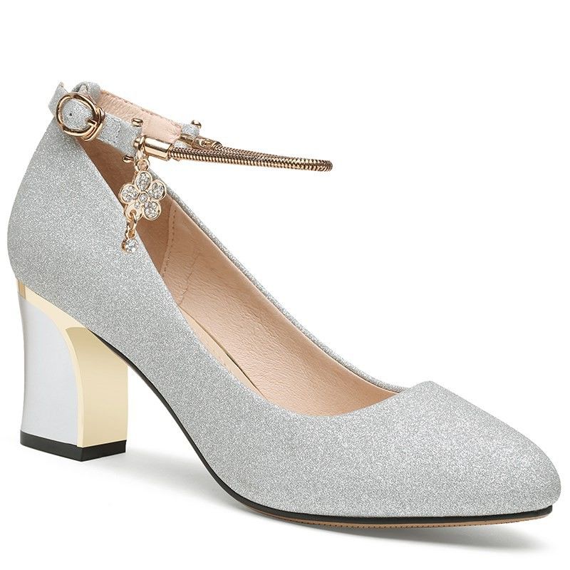 Women's Shoes > HeelsNew gold leather shoes, ladies high heels, single shoes, Korean style pointed toe all-match work sho ladies fashion girls comfortable sliding Usually one size larger / high heels