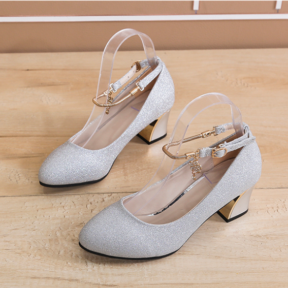 Women's Shoes > HeelsNew gold leather shoes, ladies high heels, single shoes, Korean style pointed toe all-match work sho ladies fashion girls comfortable sliding Usually one size larger / high heels