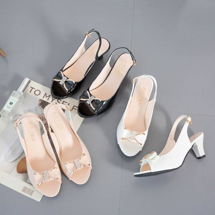 Fish mouth sandals women&apos;s thick heel new high heels Korean style all-match mid-heel pumps ladies fashion girls comfortable sliding Usually one size larger / high heels / leather shoes