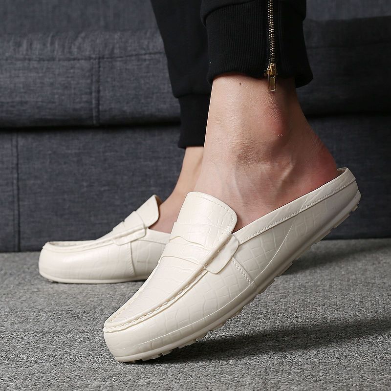 Men's Shoes > Slippers > Mules & Clogs Beach personality Korean men&apos;s peas half slippers plastic imitation leather waterproof men&apos;s oversho