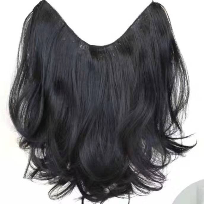 One piece fluffy wig female big wave curly hair wig piece invisible seamless hair extension wig