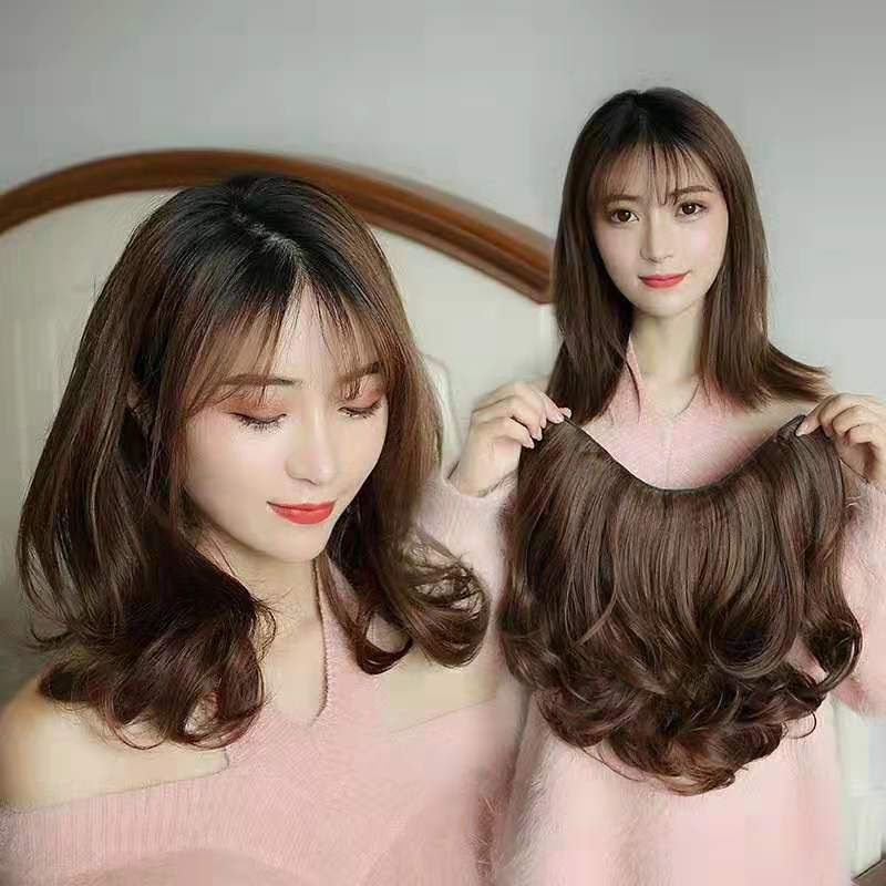 One piece fluffy wig female big wave curly hair wig piece invisible seamless hair extension wig