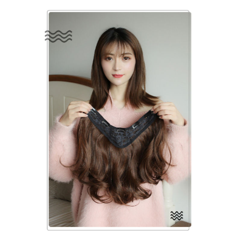 One piece fluffy wig female big wave curly hair wig piece invisible seamless hair extension wig