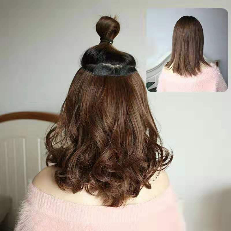 One piece fluffy wig female big wave curly hair wig piece invisible seamless hair extension wig