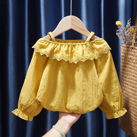 Girls' tops, T-shirts, long-sleeved children's sling dress, new style princess sling dress, lace