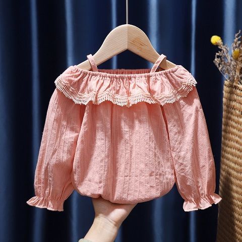 Girls' tops, T-shirts, long-sleeved children's sling dress, new style princess sling dress, lace