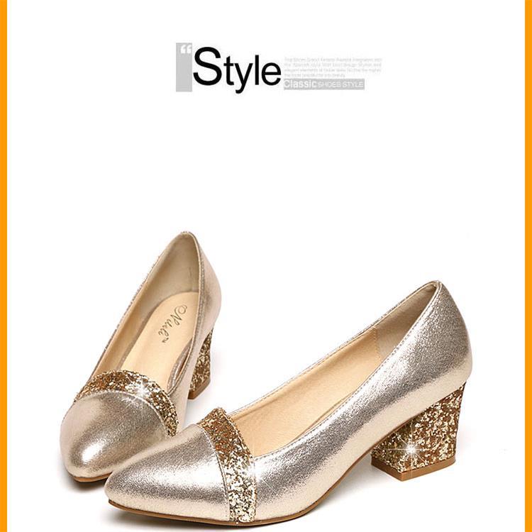 Women's Shoes > Heels New high-heeled thick heel Korean sequins all-match pointed toe shoes women