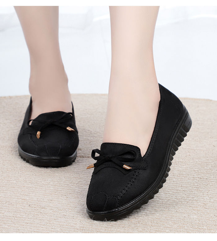 Women's Shoes > Flats > Loafers Women&apos;s shoes flat sole shoes middle-aged and elderly casual shoes black work shoes peas shoes