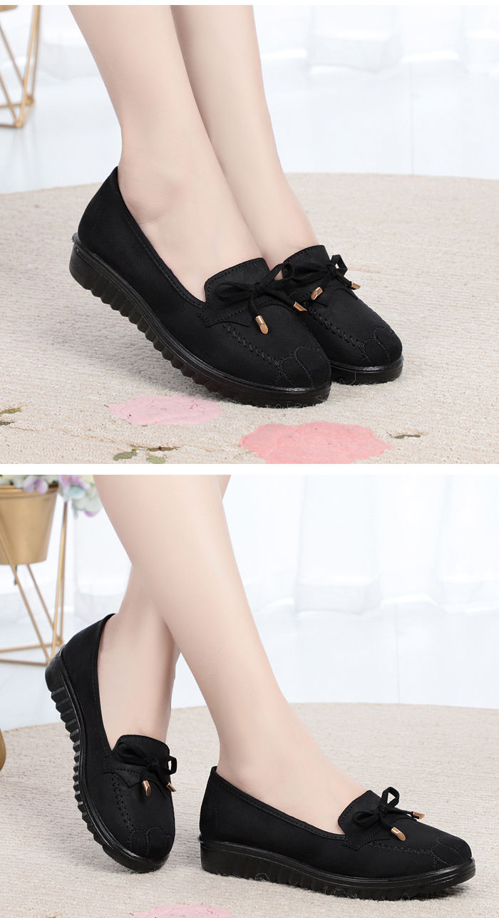 Women's Shoes > Flats > Loafers Women&apos;s shoes flat sole shoes middle-aged and elderly casual shoes black work shoes peas shoes