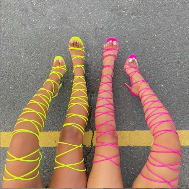 Sexy slimming lace-up stiletto high heel women's shoes Roman sandals plus size high heels