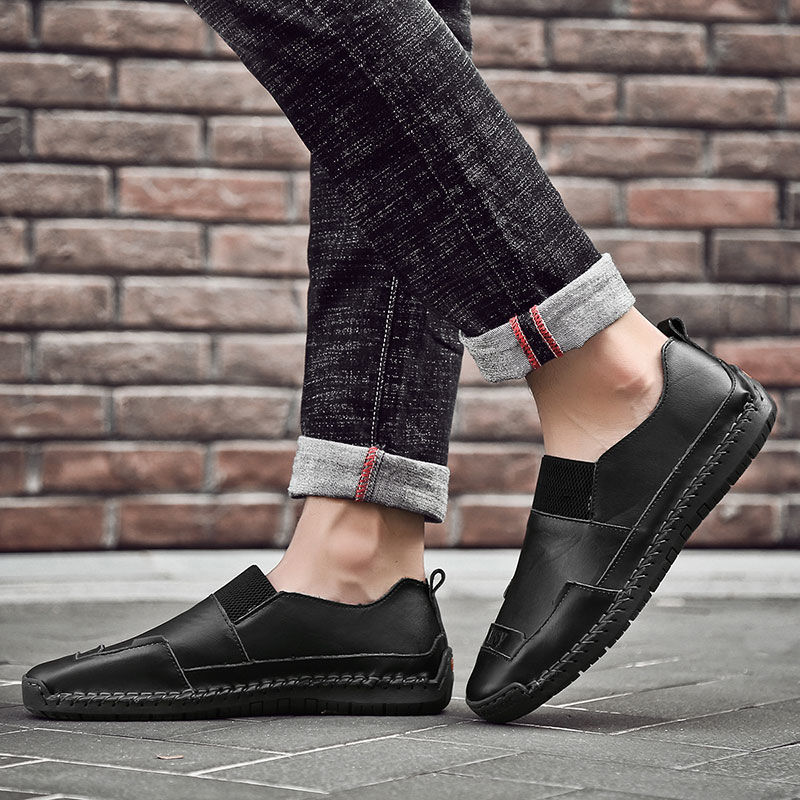 Casual fashion men's shoes autumn peas shoes lazy shoes all-match large size leather shoes