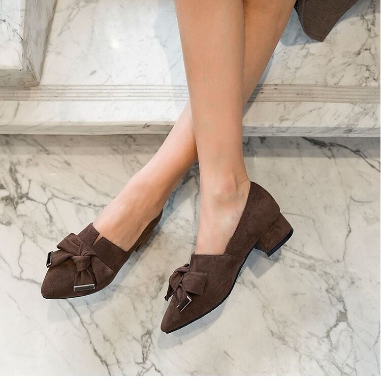 Women's Shoes > Heels High heels thick heel new shallow bow bow low heel all-match single shoes women