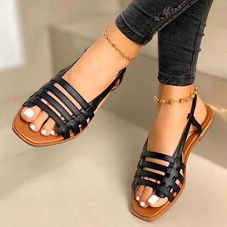 Women's Shoes > Sandals > Flats Sandals Large size women&apos;s shoes new fish mouth sandals female Roman style braided open-toe hollow flat sand