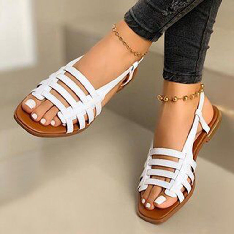 Women's Shoes > Sandals > Flats Sandals Large size women&apos;s shoes new fish mouth sandals female Roman style braided open-toe hollow flat sand