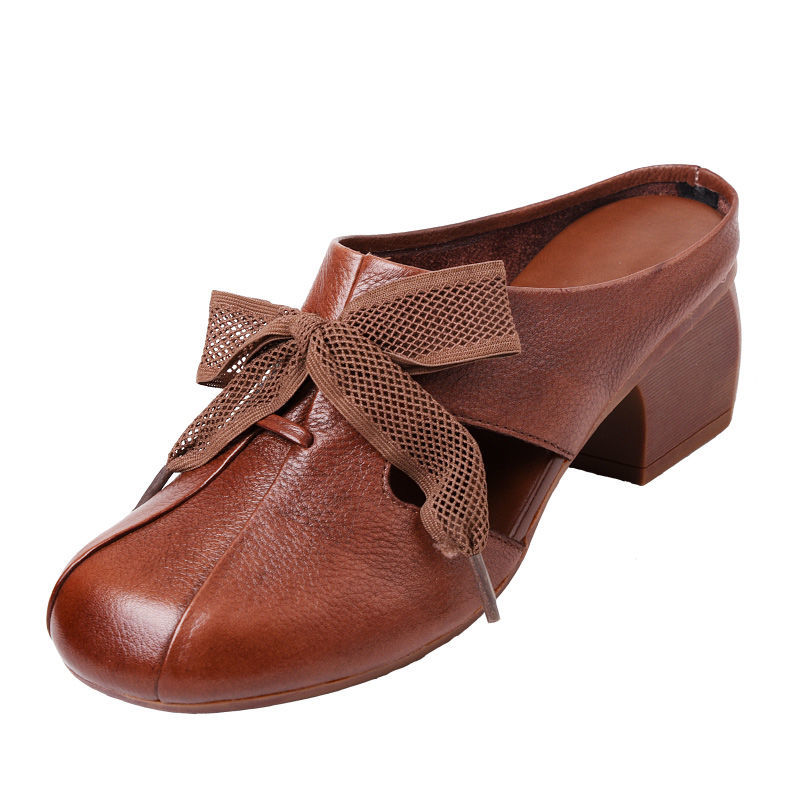 Retro comfortable all-match slippers wear soft leather thick heel soft sole women&apos;s sandals