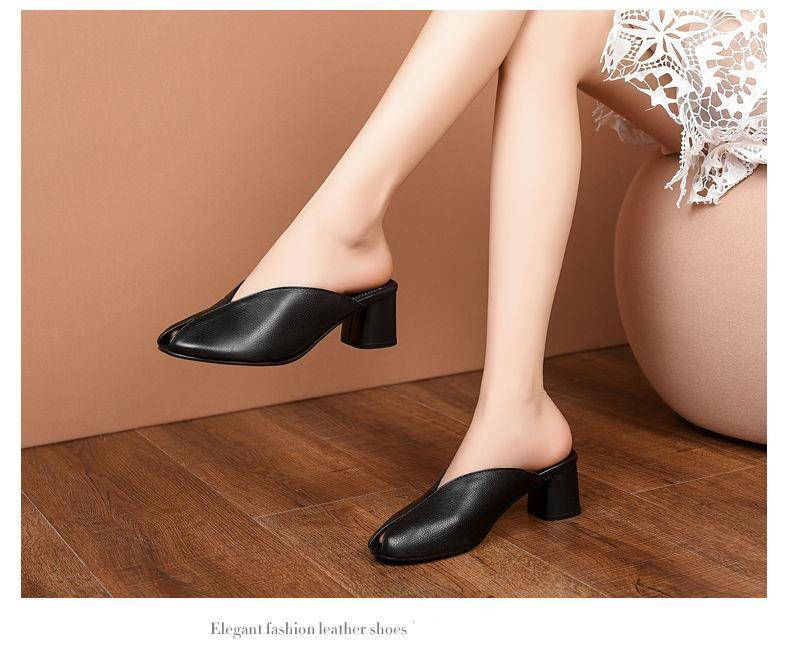 Half slippers women thick heel fish mouth sandals mid heel sandals and slippers for women's outer we