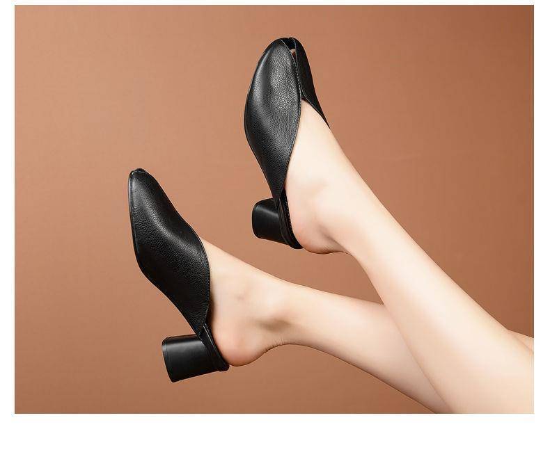 Half slippers women thick heel fish mouth sandals mid heel sandals and slippers for women's outer we