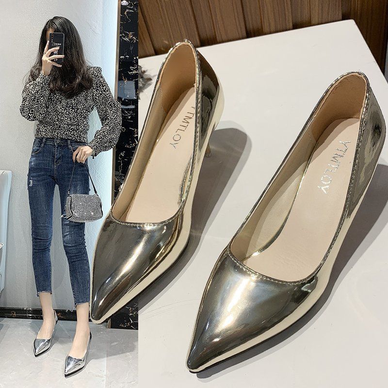 Women's Shoes > Heels Large size women's shoes new pointed gold single shoes ladies professional dress high heels