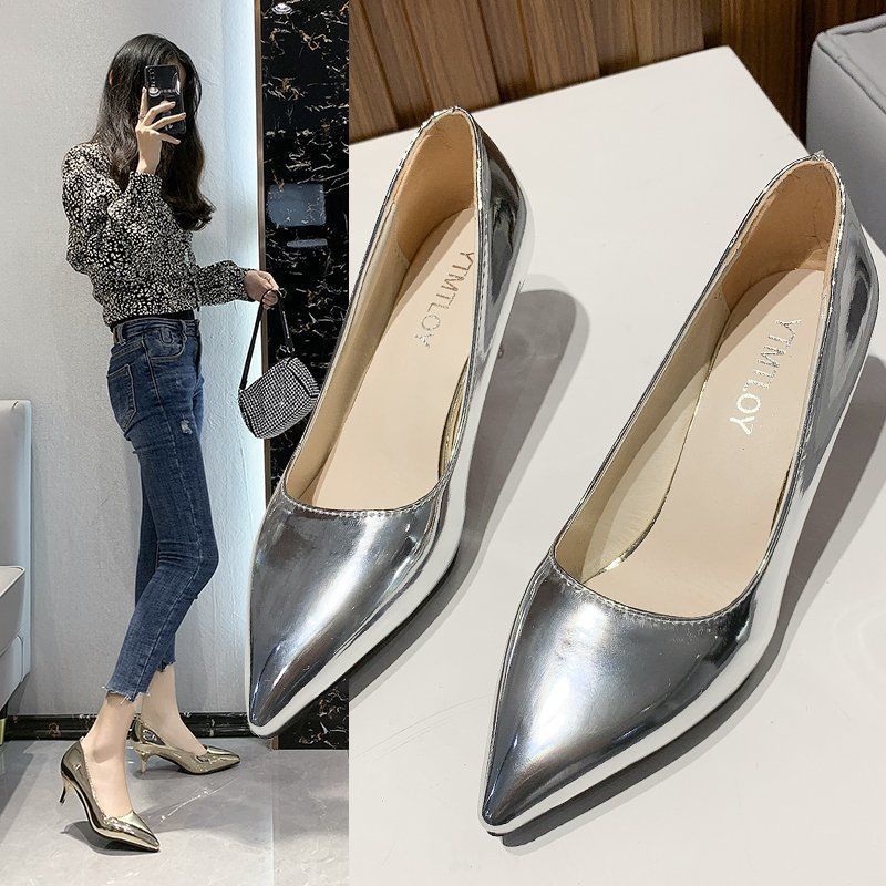 Women's Shoes > Heels Large size women's shoes new pointed gold single shoes ladies professional dress high heels