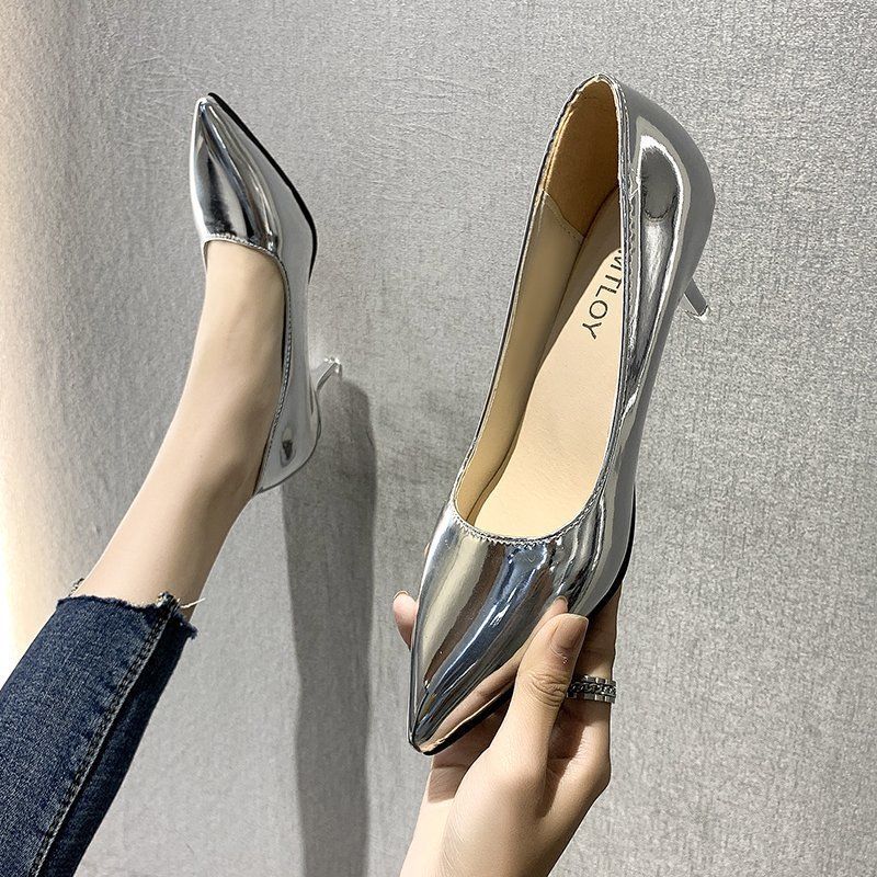 Women's Shoes > Heels Large size women's shoes new pointed gold single shoes ladies professional dress high heels