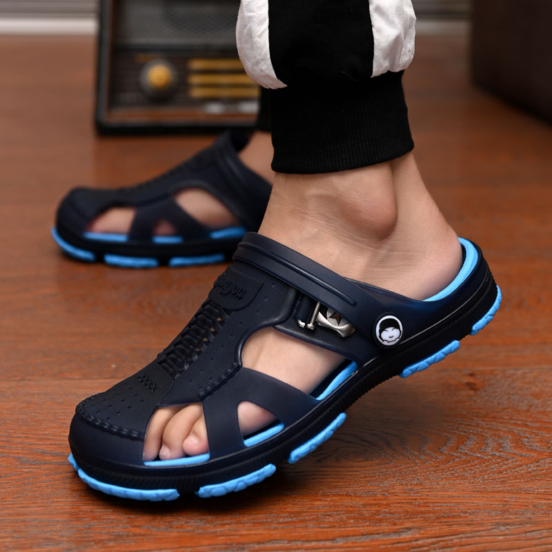 Men&apos;s slippers, men&apos;s new hole shoes, non-slip soft beach shoes, outer sandals and slippers, Baotou