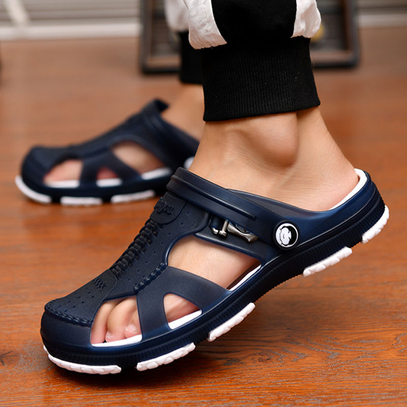 Men&apos;s slippers, men&apos;s new hole shoes, non-slip soft beach shoes, outer sandals and slippers, Baotou
