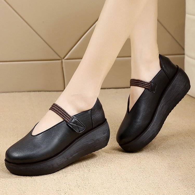 Women's Shoes > Heels Single shoes women&apos;s British style shallow mouth one pedal shoes thick sole casual women&apos;s shoes