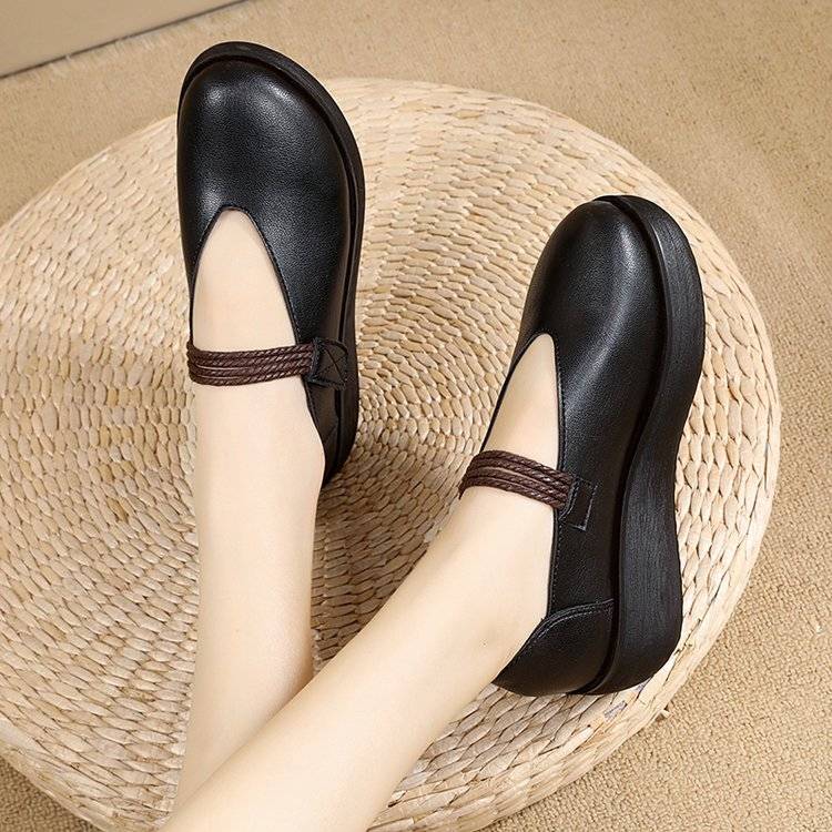 Women's Shoes > Heels Single shoes women&apos;s British style shallow mouth one pedal shoes thick sole casual women&apos;s shoes