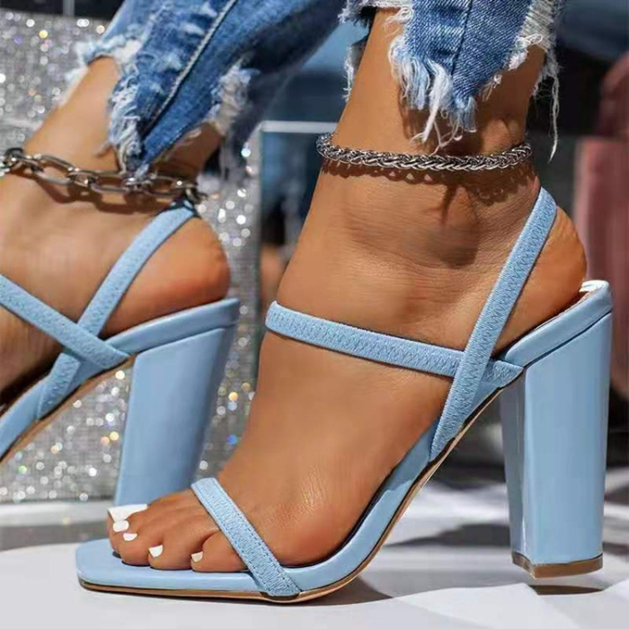 Women's shoes new high heels in spring and summer women's thick heel open toe square head snake pattern