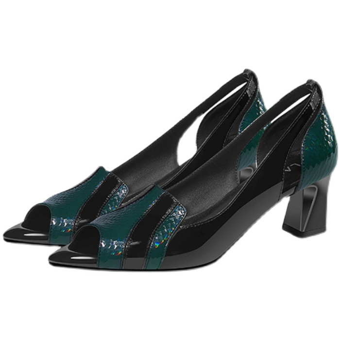 First layer cowhide leather versatile shoes 2022 summer fashion new trend temperament thick heel contrast color versatile high heels