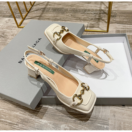 Women's Shoes > Sandals > Heels Sandals Leather summer Baotou women's thick heels 2022 new temperament square head back empty high heels women's middle heel shoes