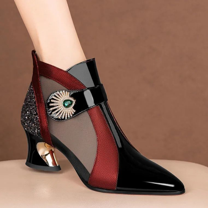 Net women's hollow mesh sandals women's thick heel in spring and summer 2022 new Joker pointed booties women's shoes cool boots