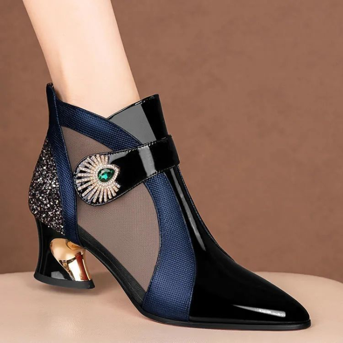 Net women's hollow mesh sandals women's thick heel in spring and summer 2022 new Joker pointed booties women's shoes cool boots