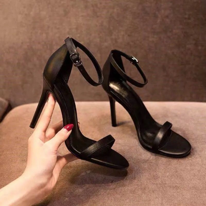 Temperament apricot fashion high heels women's middle heel summer new versatile fashion open toe word band
