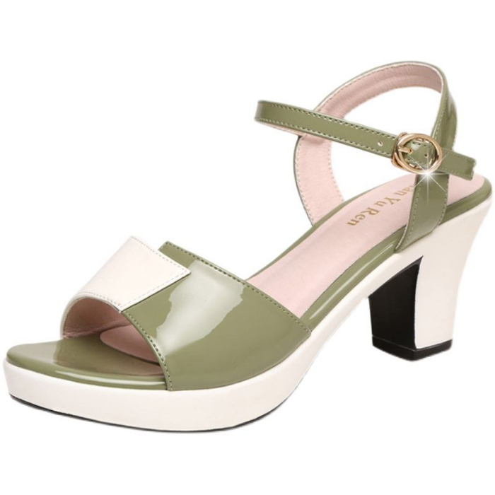 New summer thick heel sandals women's heel buckle with high heels women's fish mouth shoes fashion color matching women's shoes