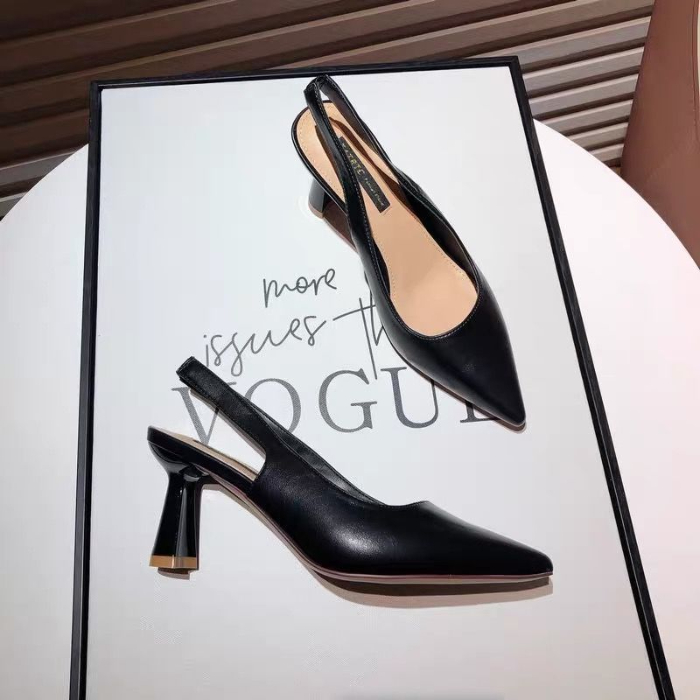 Women's Shoes > Heels 2023 new women's shoes are versatile. Nude French pointed high heels with a straight line and thick heels. The back of the toe wrap is empty
