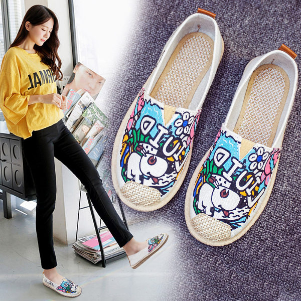 Women's Shoes > Flats > Loafers New spring and summer old Beijing cloth shoes girls Korean casual shoes with a pedal breathable Joker lazy canvas shoes girls