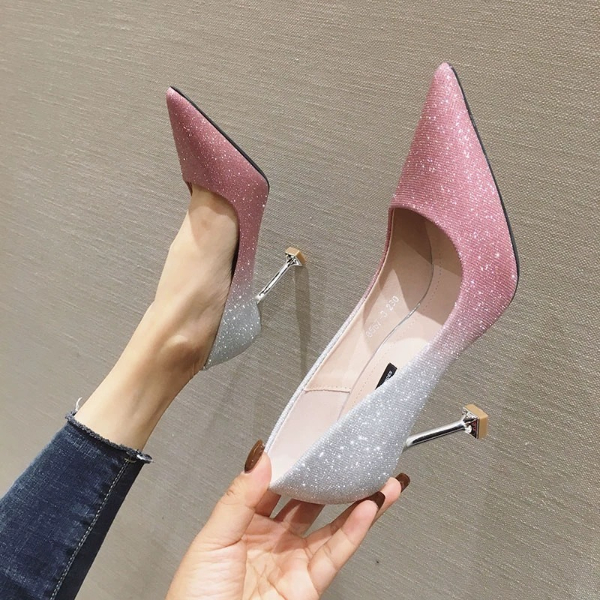 Women's 2022 spring and autumn new online celebrity Joker French girl pointed stiletto sequined shoes crystal wedding shoes