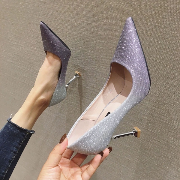 Women's 2022 spring and autumn new online celebrity Joker French girl pointed stiletto sequined shoes crystal wedding shoes