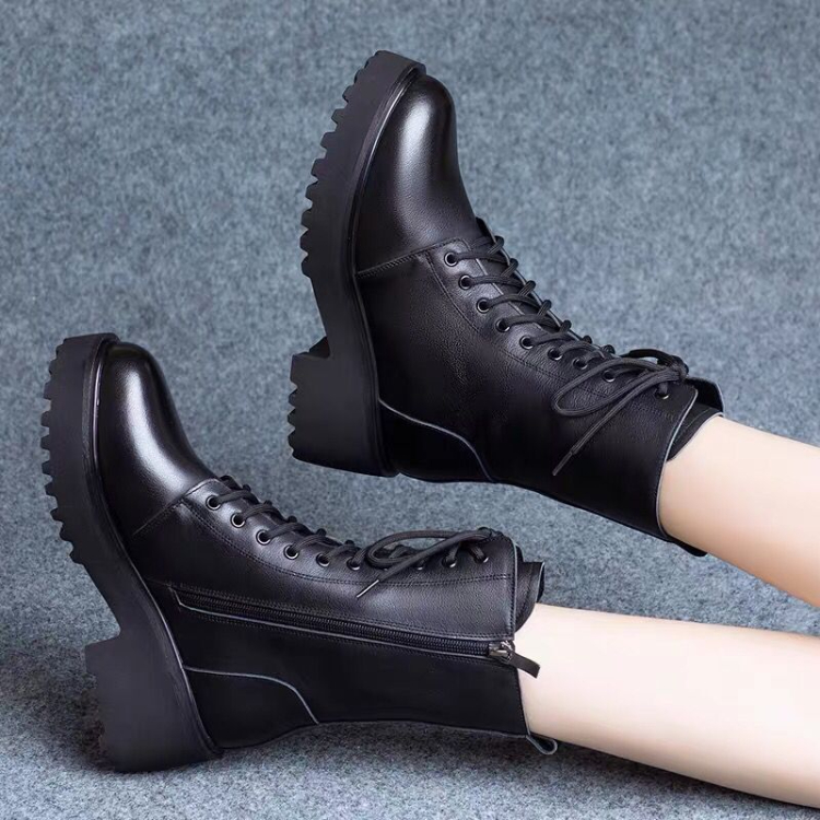 Women's Shoes > Boots > Mid-Calf New real soft leather Martin boots women's 2022 new thick-soled ankle boots flat British style all-match mid-boots women's all-match