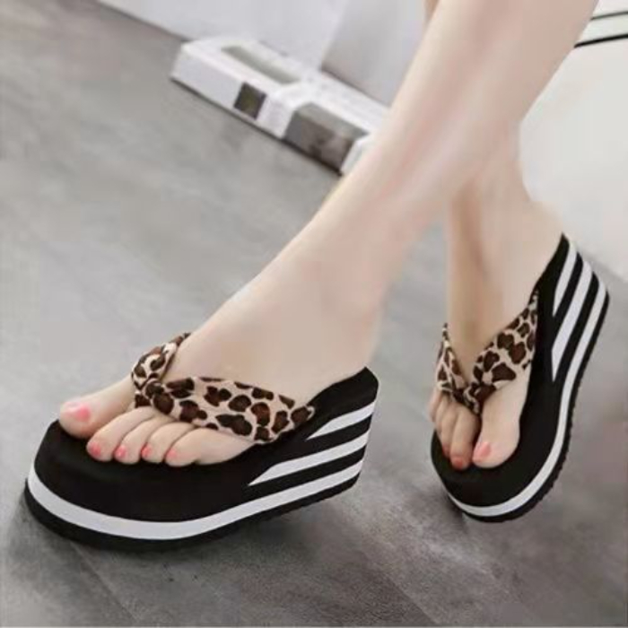 Women's Shoes Slippers Flip-Flops Flip-flops high-heeled thick-soled slippers women's outer wear summer beach non-slip ladies sandals and slippers