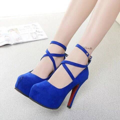 Cross-strap with suede high heels autumn new cross-strap sexy round head waterproof platform black women's shoes