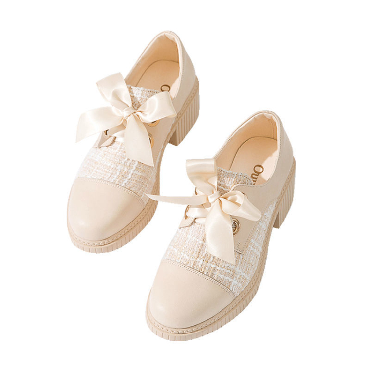 Women's Shoes > Oxfords Genuine soft leather high-heeled shoes for women New Korean version Versatile student small leather shoes with thick heels for women