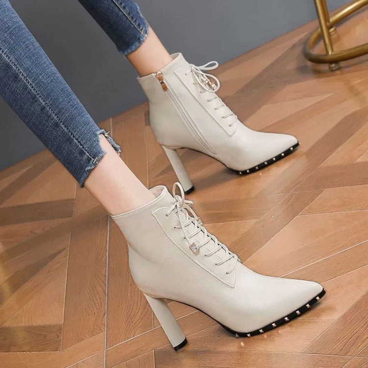 Women's Shoes > Boots > Ankle & Bootie Short Boots Women's 2022 New Rivet Pointed High Heel Boots Women's Rough Heels Versatile Slim Martin Boots Women