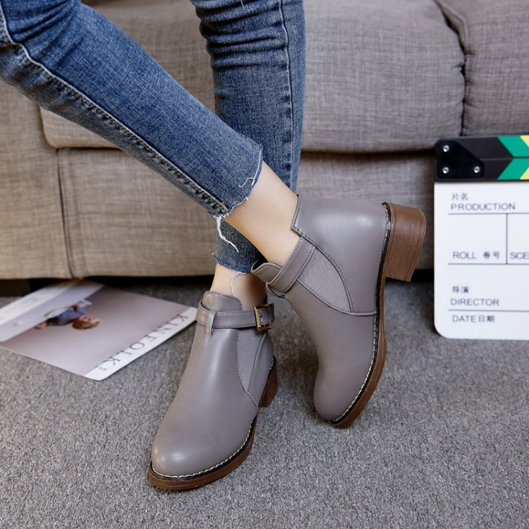 Women's Shoes > Boots > Ankle & Bootie Soft Leather 2022 Autumn and Winter New Korean Women's Short Boots Thick Heel Buckle Single Boots Two Cotton Versatile Fashion Women's Boots