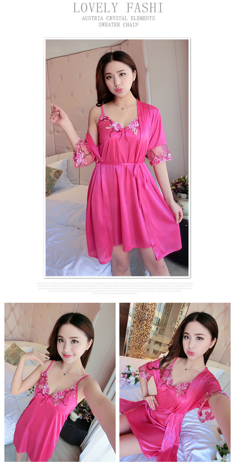 Short-sleeved pajamas women's sling ice silk nightdress women nightgown women two-piece