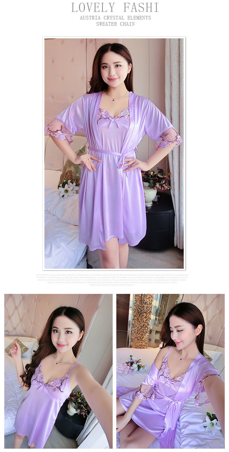 Short-sleeved pajamas women's sling ice silk nightdress women nightgown women two-piece